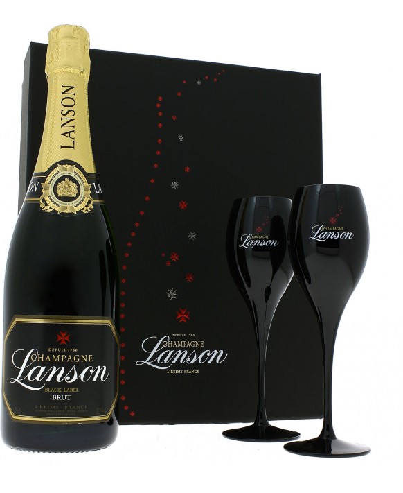 Champagne Lanson Casket Gstaad Black Label and two flûtes 75cl
