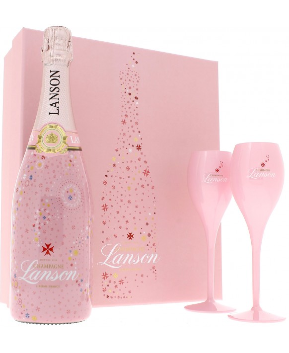 Champagne Lanson Casket Alicante Rosé Label and two flûtes 75cl