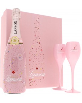 Champagne Lanson Coffret Alicante Rosé Label et deux flûtes