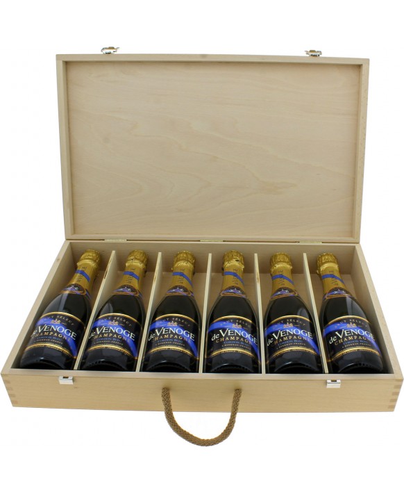 Champagne De Venoge Cordon Bleu wooden box of 6 half bottle 37,5cl