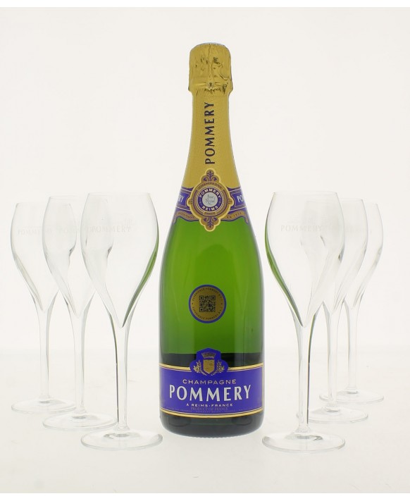 Champagne Pommery Brut Royal et 6 flûtes offertes 75cl