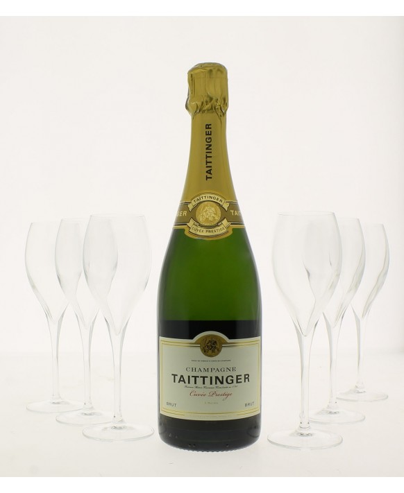 Champagne Taittinger Brut and 6 free flûtes 75cl