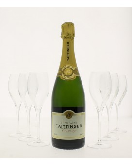 Champagne Taittinger Brut et 6 flûtes offertes