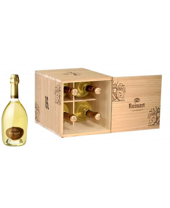 Ruinart 4 Ruinart Blanc de Blancs Champagne in wooden box for Sale