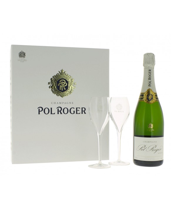 Champagne Pol Roger Brut Réserve and two flûtes