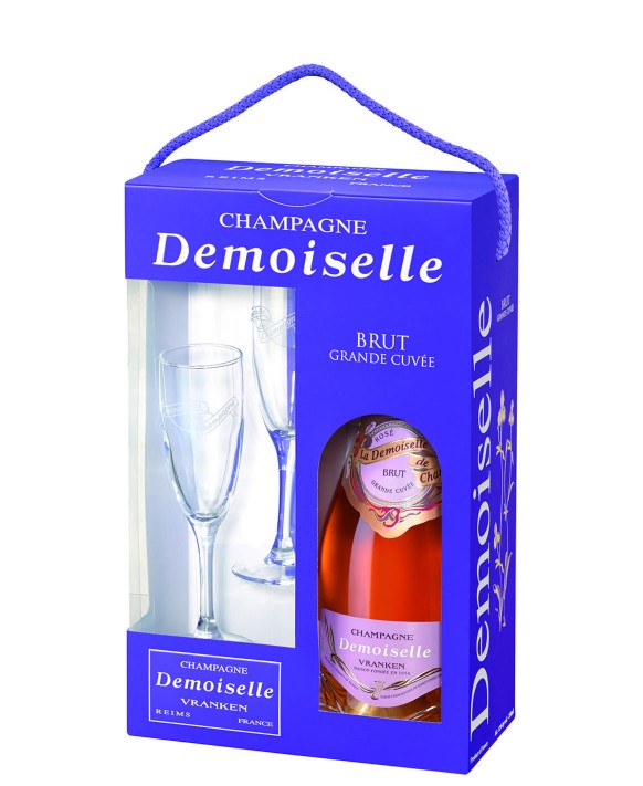 Champagne Demoiselle Rosé Brut Grande Cuvée and two flûtes 75cl