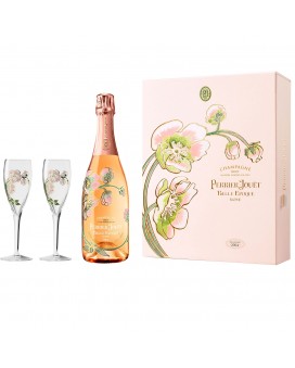 Champagne Perrier Jouet Belle Epoque Rosé 2004 et deux flûtes