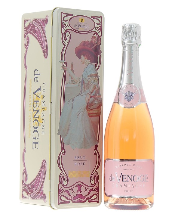 Champagne De Venoge Rosé art deco metallic box 75cl