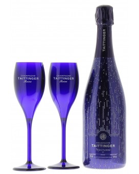 Champagne Taittinger Nocturne sleeve and two flûtes