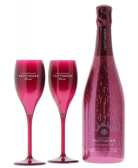 Champagne Taittinger Nocturne Rosé sleeve et deux flûtes 75cl