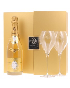Champagne Louis Roederer Coffret Cristal 2008 et deux flûtes