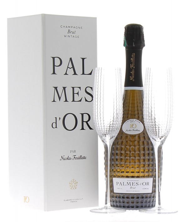 Champagne Nicolas Feuillatte Palmes d'Or 2008 and 2 flûtes