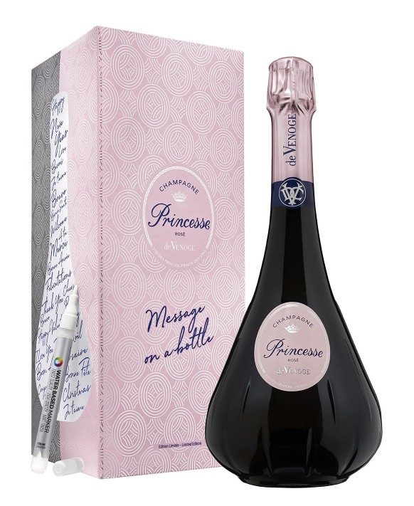 Champagne De Venoge Princesse Rosé message on a bottle