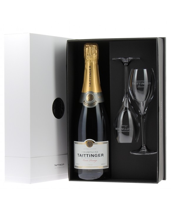 Champagne Taittinger Coffret plaisir : Brut Cuvée Prestige + 2 flûtes 75cl