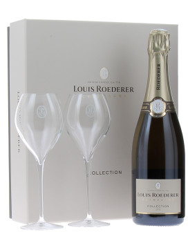 Champagne Louis Roederer Cofanetto Collezione 244 e due flauti