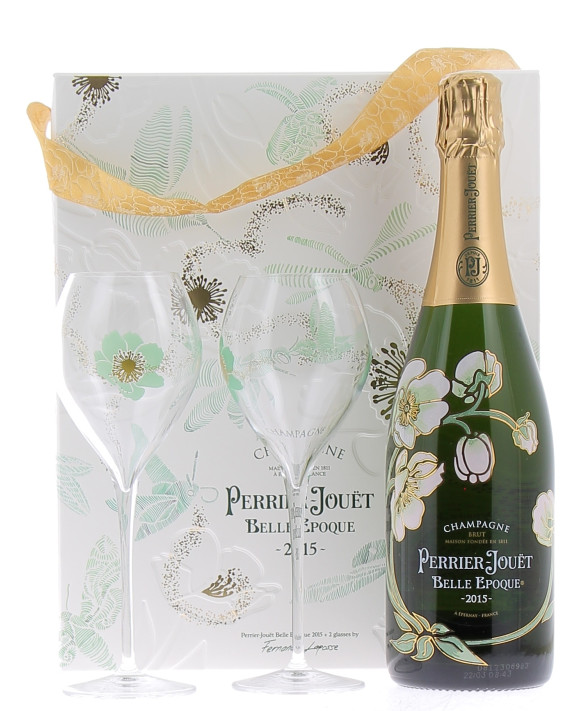 Champagne Perrier Jouet Box set Belle Epoque 2015 and two glasses Fernando Laposse Limited Edition 75cl