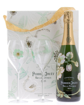 Champagne Perrier Jouet Box set Belle Epoque 2015 and two glasses Fernando Laposse Limited Edition