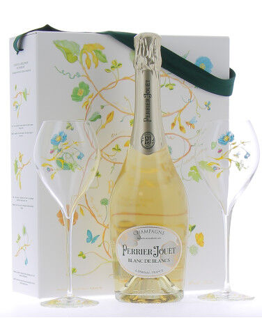 Champagne for Sale Perrier Jouet Blanc de Blancs and two glasses
