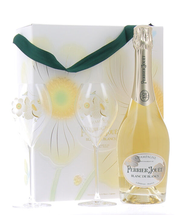 Champagne Perrier Jouet Blanc de Blancs box with two flutes Anemone Limited Edition