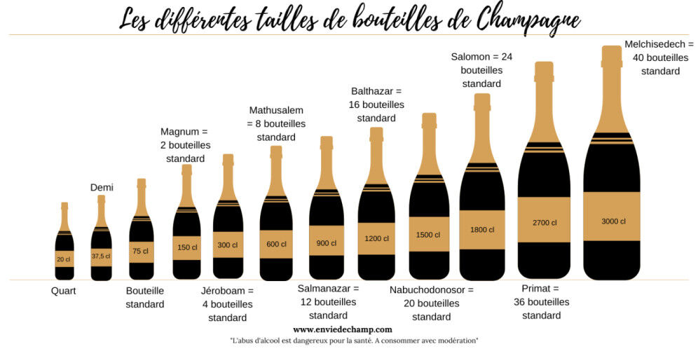 Les diff&eacute;rents tailles de bouteilles de champagne